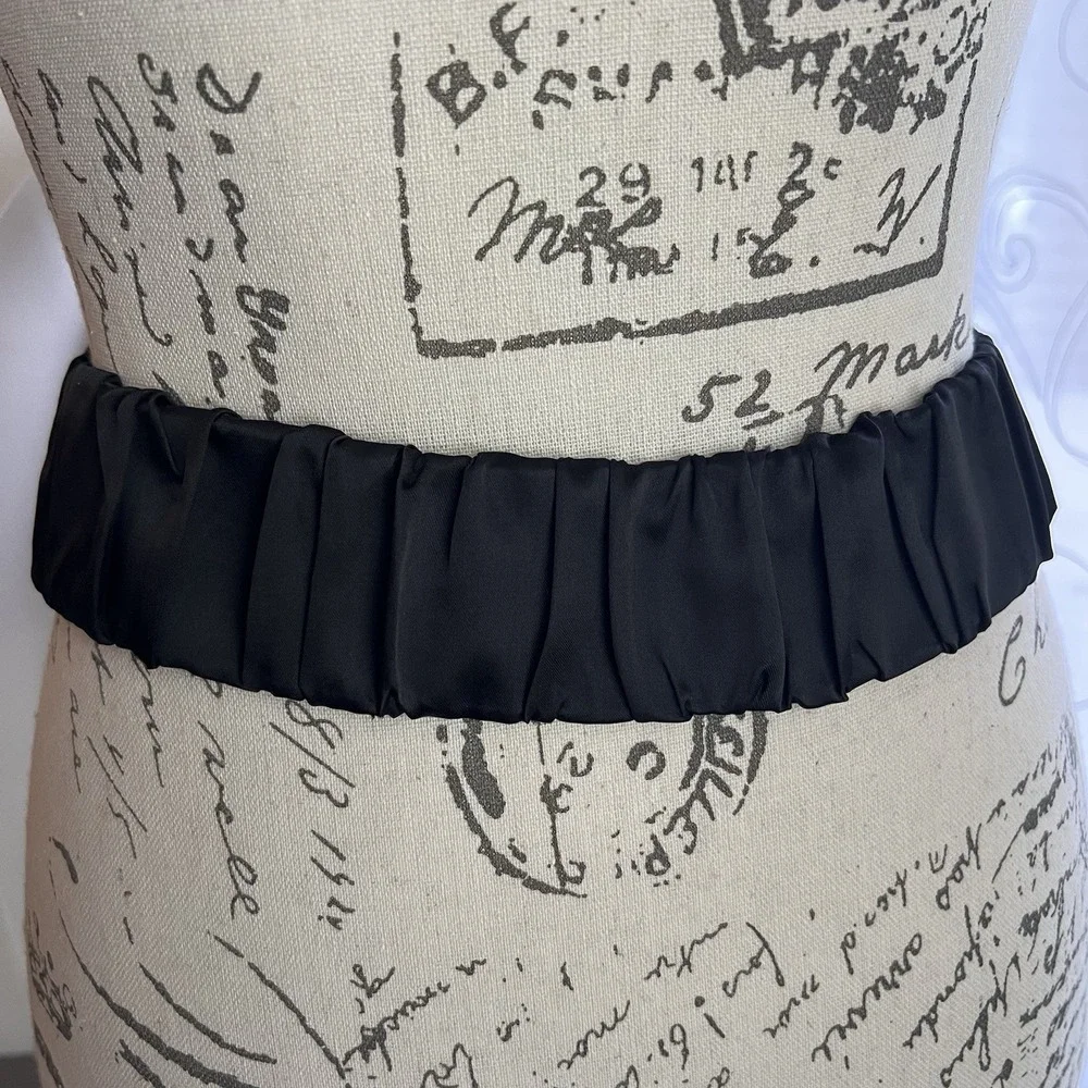 Black Ruched Elastic Waist Fashion Belt 28-40 Inches Interlocking Buckle